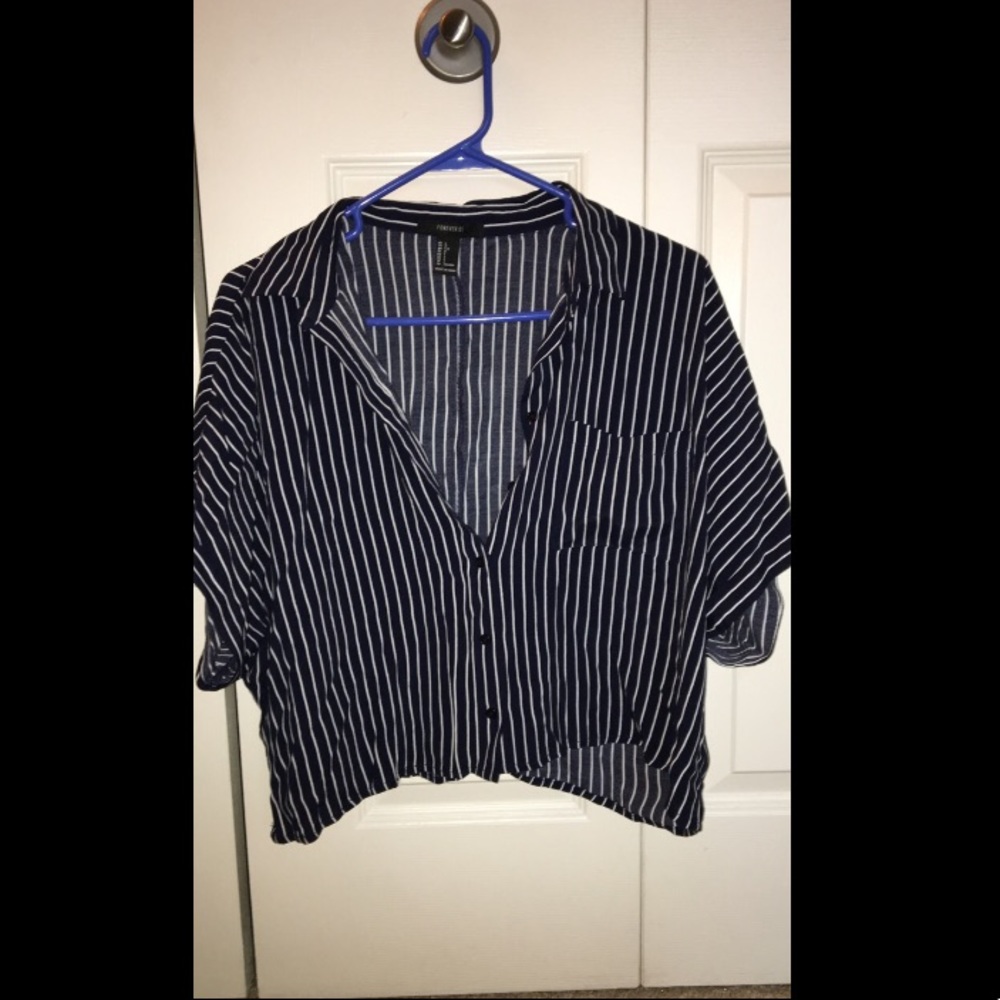 Blue and white striped crop top